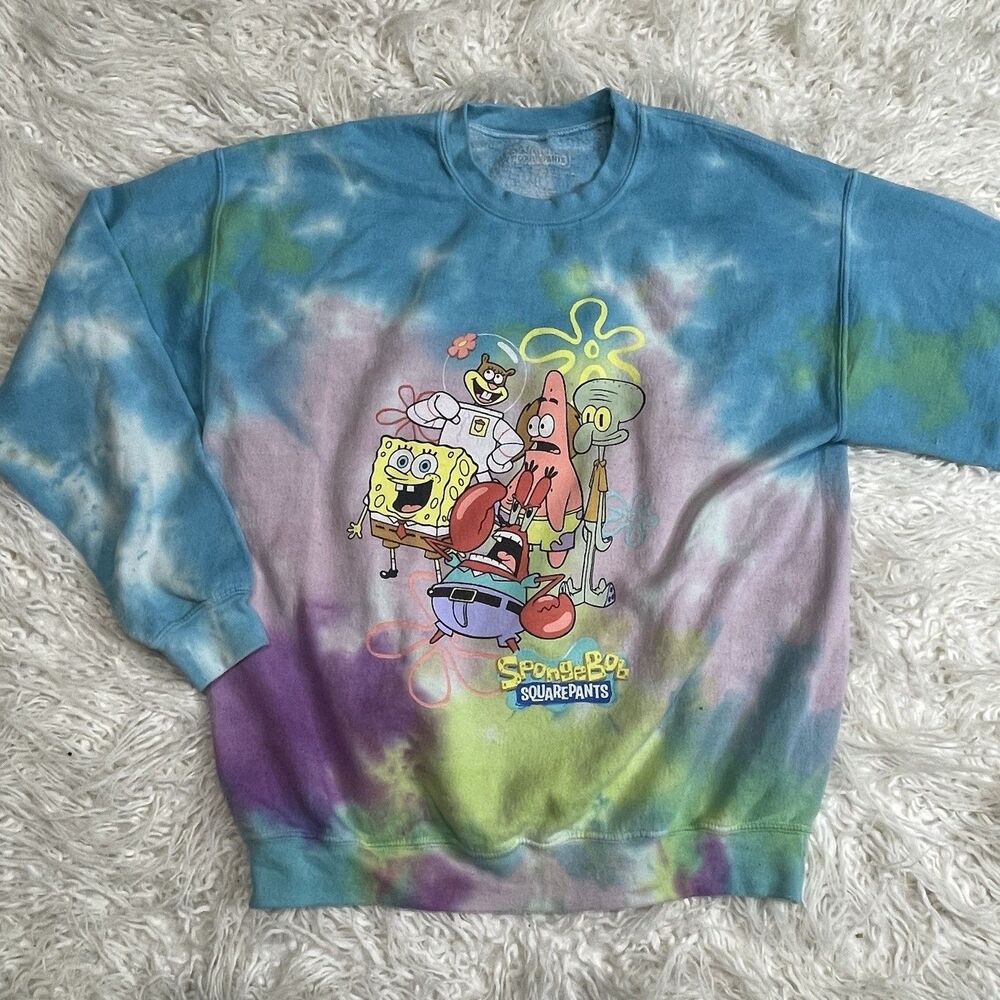 Spongebob Tie Dye Nickelodeon Fleece Sweatshirt womens size L Sponge Bob